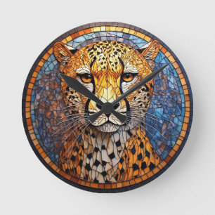 Leopard in Vibrant Colours and Intricate Patterns Round Clock