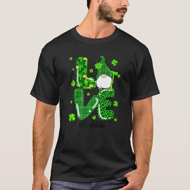 Leopard Irish Green Plaid Firefighter Gnome St.Pat T-Shirt (Front)