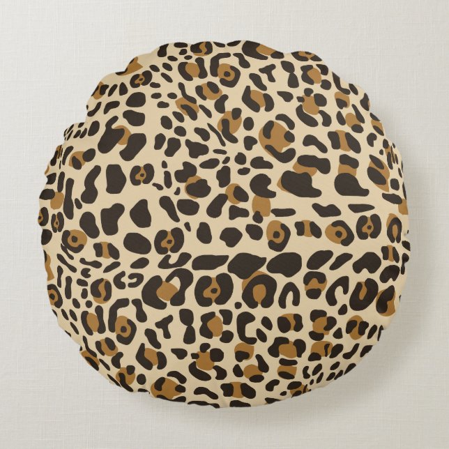 Leopard Jaguar Animal Print Pattern Round Pillow (Front)