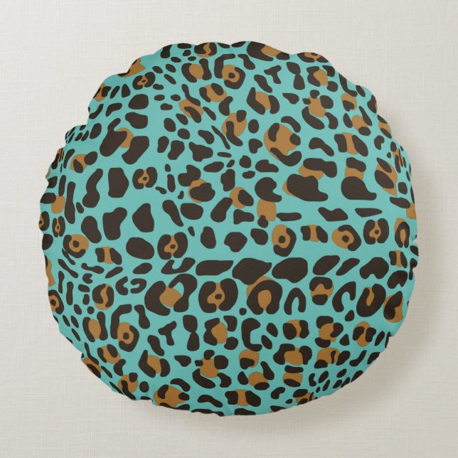Leopard Jaguar Animal Print Pattern Round Pillow (Front)