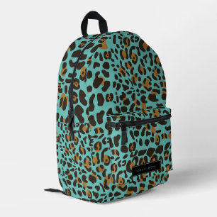Leopard Jaguar Animal Print Turquoise Custom Name Printed Backpack