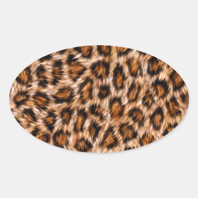 Leopard Jaguar Cat Brown Fur Pattern Oval Sticker (Front)