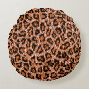Leopard Jaguar Cat Brown Fur Pattern Round Pillow