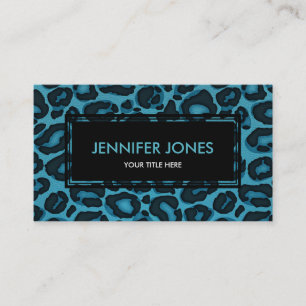 Leopard/ Jaguar print on Teal Blue Faux Leather Business Card