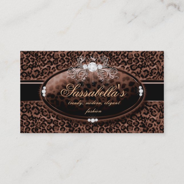 Leopard Jewellery Business Card Crown Brown (Front)