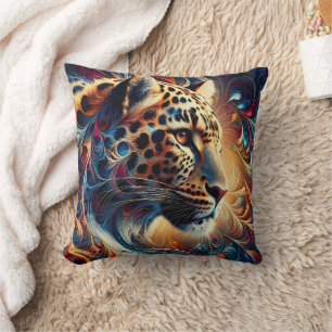 Leopard Joy: Swirling Jungle Majesty Throw Pillow