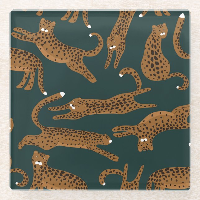 Leopard Jungle: Animal Print Vintage. Glass Coaster (Front)