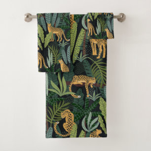 Leopard Jungle Forest Illustration Seamless Bath Towel Set
