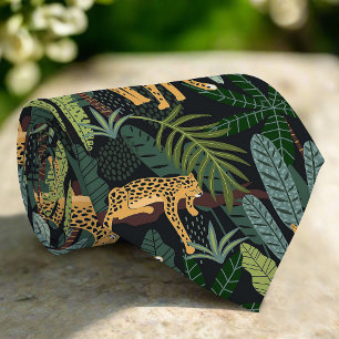 Leopard Jungle Forest Illustration Seamless  Tie