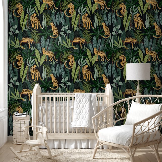 Leopard Jungle Forest Illustration Seamless  Wallpaper (Kids)