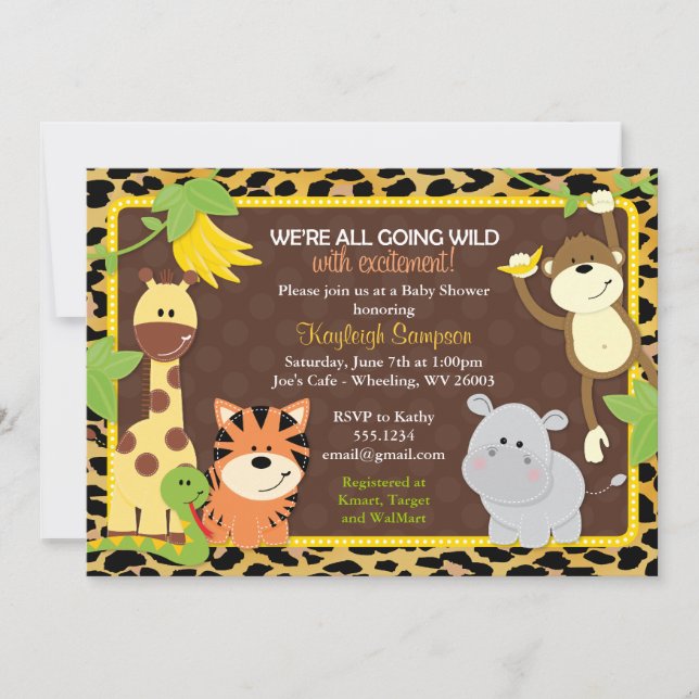 Leopard Jungle Friends Baby Shower Invitations (Front)