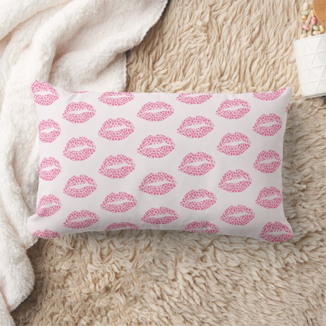 Leopard Kiss - Pink Leopard Print Lips Pattern Lumbar Pillow (Blanket)