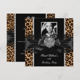 Leopard Lace Diamond Heart Photo Birthday Party Invitation