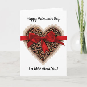 Leopard Lace Red Ribbon Valentine's Day Heart  Card