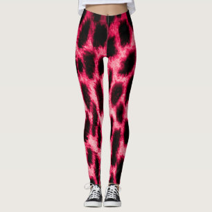 Leopard Leather: Red-Black Texture. Leggings