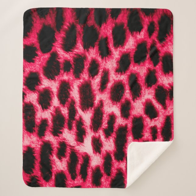 Leopard leather texture with black and red colours sherpa blanket (Front)