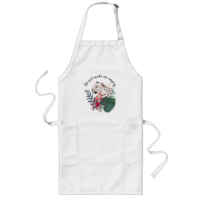 Leopard, leopard muzzle, floral , Botanical Long Apron (Front)