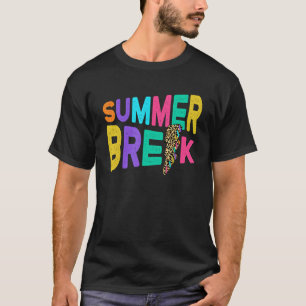 Leopard Lightning Bolt Summer Break Teacher Distre T-Shirt
