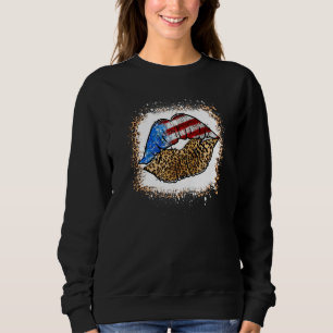 Leopard Lips Kiss Usa American Flag Patriotic July Sweatshirt