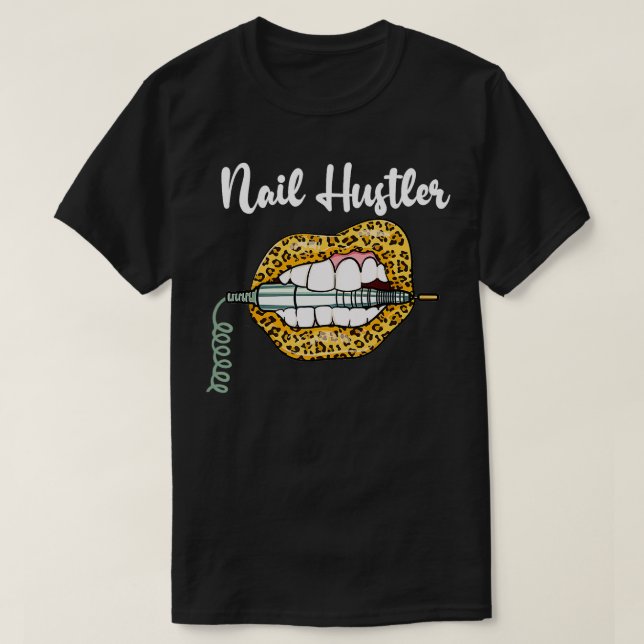 Leopard Lips With Nail Technician Drill Cool Nail  T-Shirt (Design Front)