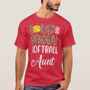 Leopard Loud Proud American Softball Aunt Family T-Shirt
