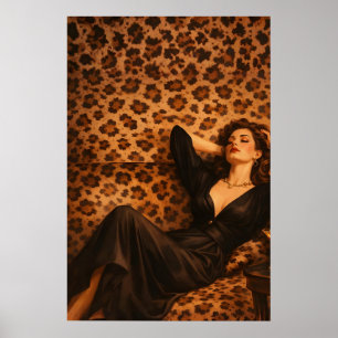 Leopard Lounge Glam Poster, Elegant Woman Martini Poster