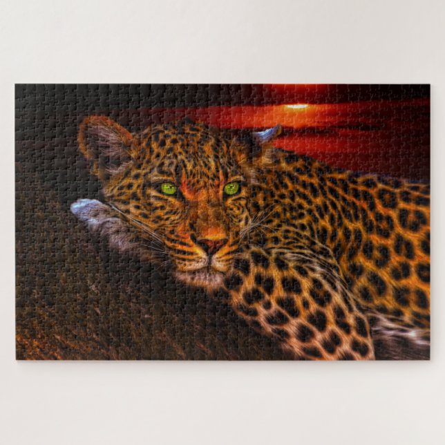 Leopard Lounging at Sunset, Big Cat Art Jigsaw Puzzle (Horizontal)