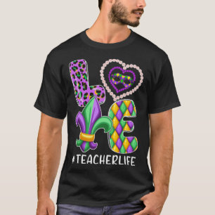 Leopard Love Teacher Life Mardi Gras Fat Beads Tue T-Shirt