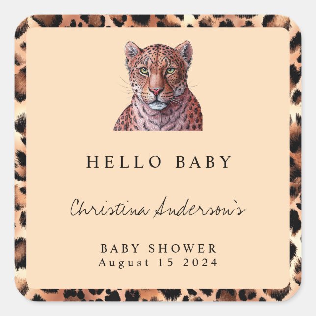 Leopard Luxury Lion Tiger Wool Pattern Baby Shower Square Sticker (Front)