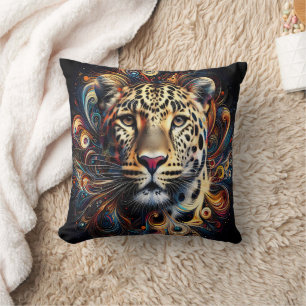 Leopard Magic: Artistic Jungle Atmosphere Throw Pillow