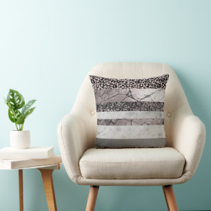 Leopard Marble Glitter Stripes Glam 1 Throw Pillow