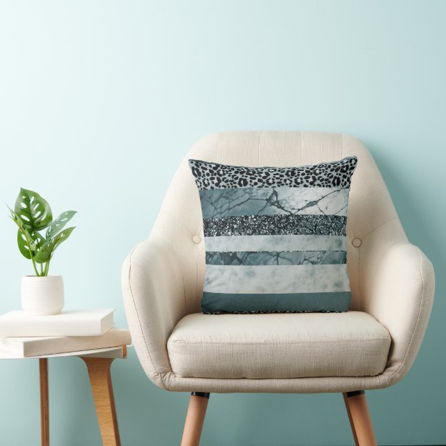 Leopard Marble Glitter Stripes Glam 2 Throw Pillow (Chair)
