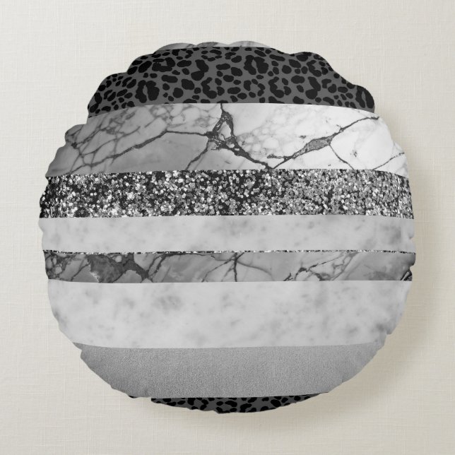 Leopard Marble Glitter Stripes Glam 4 Round Pillow (Front)
