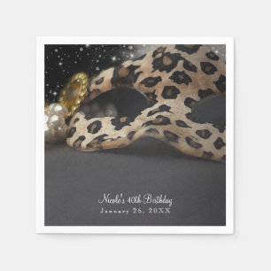 Leopard Masquerade Mask & Pearl Birthday Party Napkin