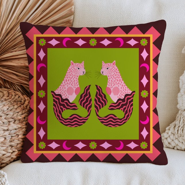 Leopard Mermaids Dopamine Aesthetic Maximalist  Throw Pillow (Creator Uploaded)