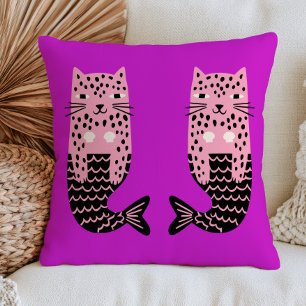 Leopard Mermaids on Purple Fantasy Nautical  Throw Pillow