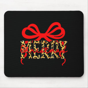 Leopard Merry Christmas Coquette Bow Xmas Holiday  Mouse Pad