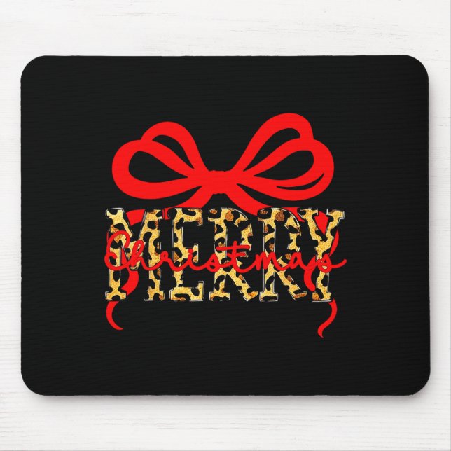 Leopard Merry Christmas Coquette Bow Xmas Holiday  Mouse Pad (Front)