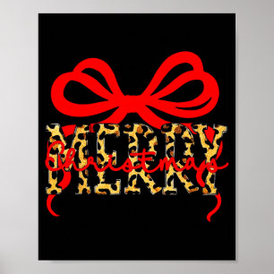 Leopard Merry Christmas Coquette Bow Xmas Holiday  Poster
