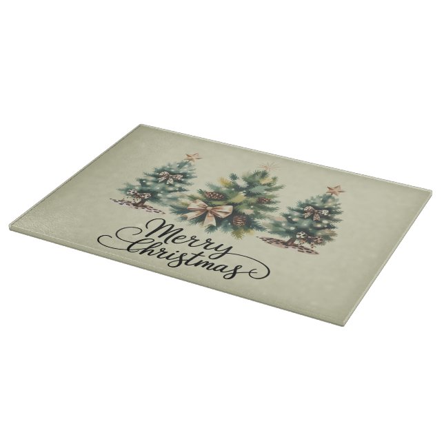 Leopard Merry Christmas Tree Coquette Bow Xmas Cutting Board (Corner)