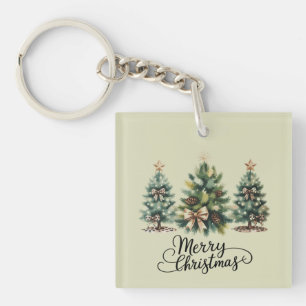 Leopard Merry Christmas Tree Coquette Bow Xmas Keychain