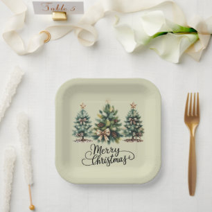 Leopard Merry Christmas Tree Coquette Bow Xmas Paper Plate
