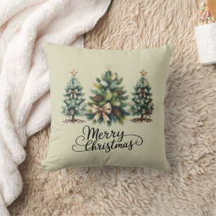 Leopard Merry Christmas Tree Coquette Bow Xmas Throw Pillow