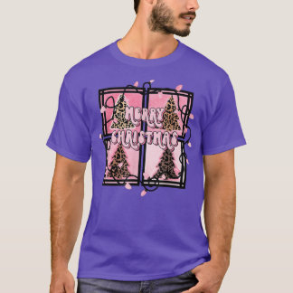 Leopard Merry Christmas Tree Xmas Lights Family Ch T-Shirt