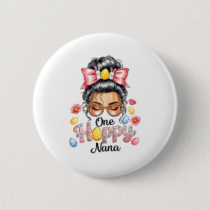 Leopard Messy Bun One Hoppy Nana Bunny Happy Easte 2 Inch Round Button