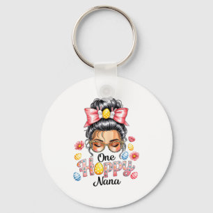 Leopard Messy Bun One Hoppy Nana Bunny Happy Easte Keychain