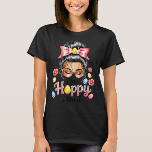 Leopard Messy Bun One Hoppy Nana Bunny Happy Easte T-Shirt