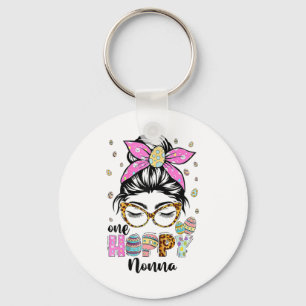Leopard Messy Bun One Hoppy Nonna Bunny Easter Mom Keychain