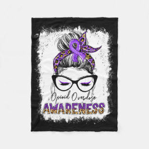 Leopard Messy Bun Opioid Overdose Awareness Purple Fleece Blanket
