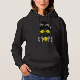 Leopard Messy Bun Softball Mom Life Game Day Hoodie